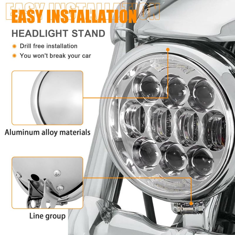 SKTYANTS 5 3/4" 5.75 Inch Led Headlight Housing bucket Trim Ring for Motorcycle (Chrome) - Image 2